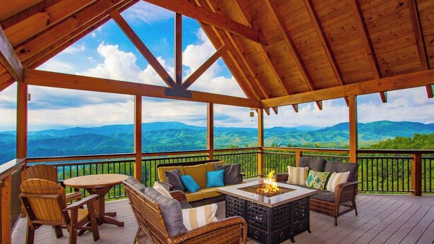 Terrace/patio - Splashing at the Bluff | Private Indoor Pool, Mountain Views, Arcade! Sleeps 22 (Sevier County)