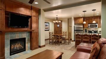 TV, fireplace