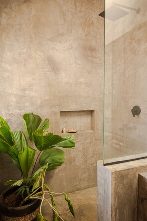 Shower, towels, soap, shampoo