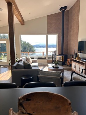 Televisor intel·ligent, llar de foc, llibres i estèreo 