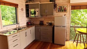 Fridge, microwave, stovetop, electric kettle