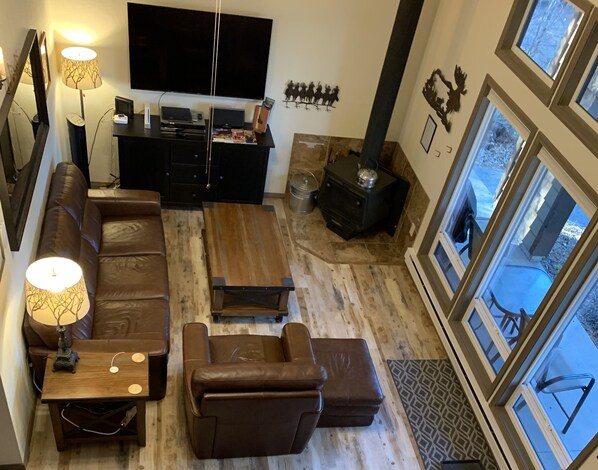 Smart TV, fireplace, video games, DVD player