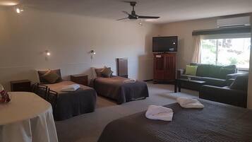 1 bedroom, desk, laptop workspace, blackout curtains
