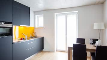 City Apartment | Private kitchen | Full-size fridge, microwave, oven, stovetop
