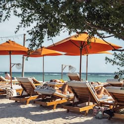 Private beach, white sand, sun-loungers, beach umbrellas