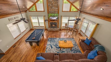 Smart TV, fireplace, video games, DVD player