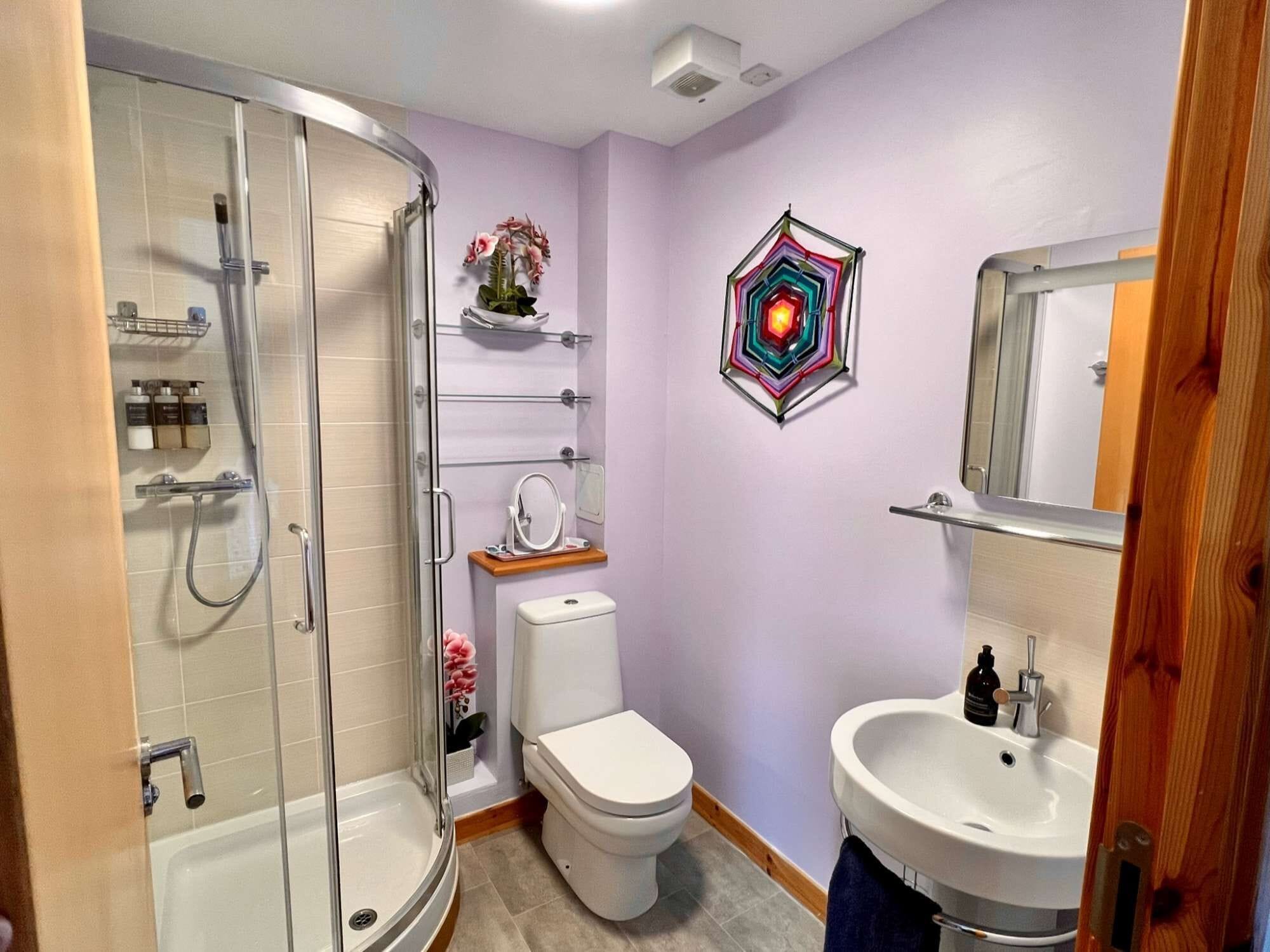 Regadera, amenidades de baño ecológicas, secadora de cabello, toallas 