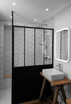 Shower, hydromassage showerhead, hair dryer - Le Clocher de la Duchesse (Bonnelles)