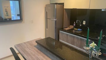 Apartment | Private kitchen | Fridge, microwave, oven, blender