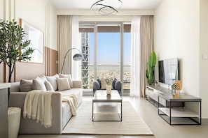 Appartement Ălite | Coin sĂ©jour | TĂ©lĂ©vision LED de 43 pouces avec chaĂźnes par cĂąble