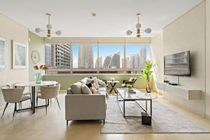 Comfort Apartment | Living area | 50-inch Smart TV with digital channels - Silkhaus Sky Gardens, DIFC Dubai (Dubai)