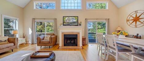 Smart TV, fireplace, video games, DVD player