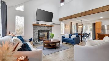 Smart TV, fireplace, video games, foosball