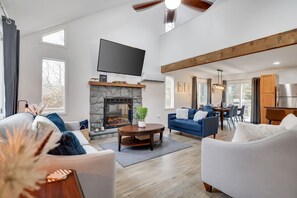 Smart TV, fireplace, video games, foosball - Poconos Lakeside:  Hot Tub & Game Room! Steps Away from Lake Beach and Pool (Albrightsville)