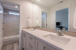 Shower, towels, soap, shampoo