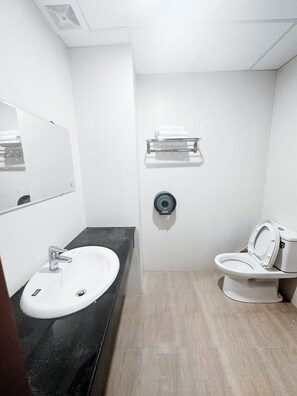 Habitación triple básica | Baño | Regadera tipo lluvia y amenidades de baño de diseñador 