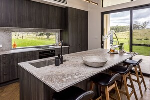 Luxury Villa | Private kitchen | Full-size fridge, microwave, oven, stovetop