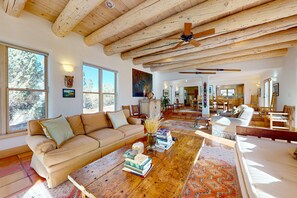 TV, fireplace - Dog-friendly home on 11 acres overlooking nt'l forest with fireplaces & patio (El Prado)