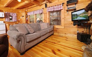 Televisie, een open haard en een dvd-speler