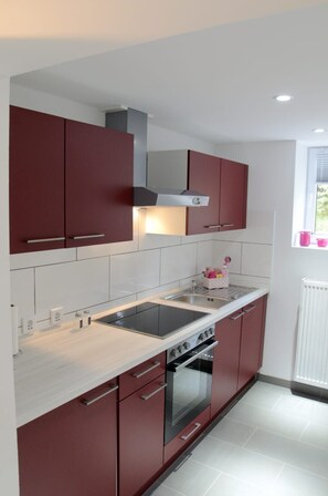 Fridge, oven, stovetop, coffee/tea maker