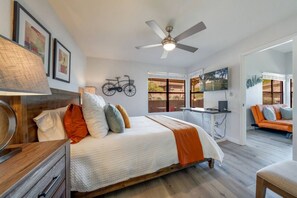 2 bedrooms, desk, iron/ironing board, travel crib