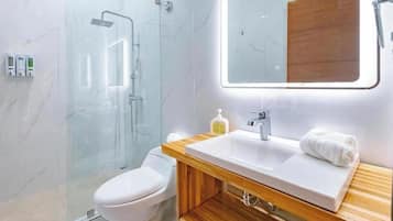 Ensemble douche/baignoire, sèche-cheveux, serviettes fournies