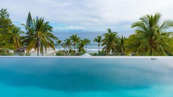 Outdoor pool, pool umbrellas, pool loungers