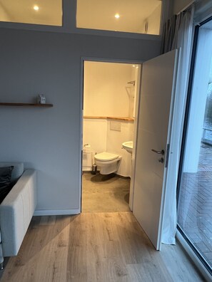 Hair dryer, towels, toilet paper