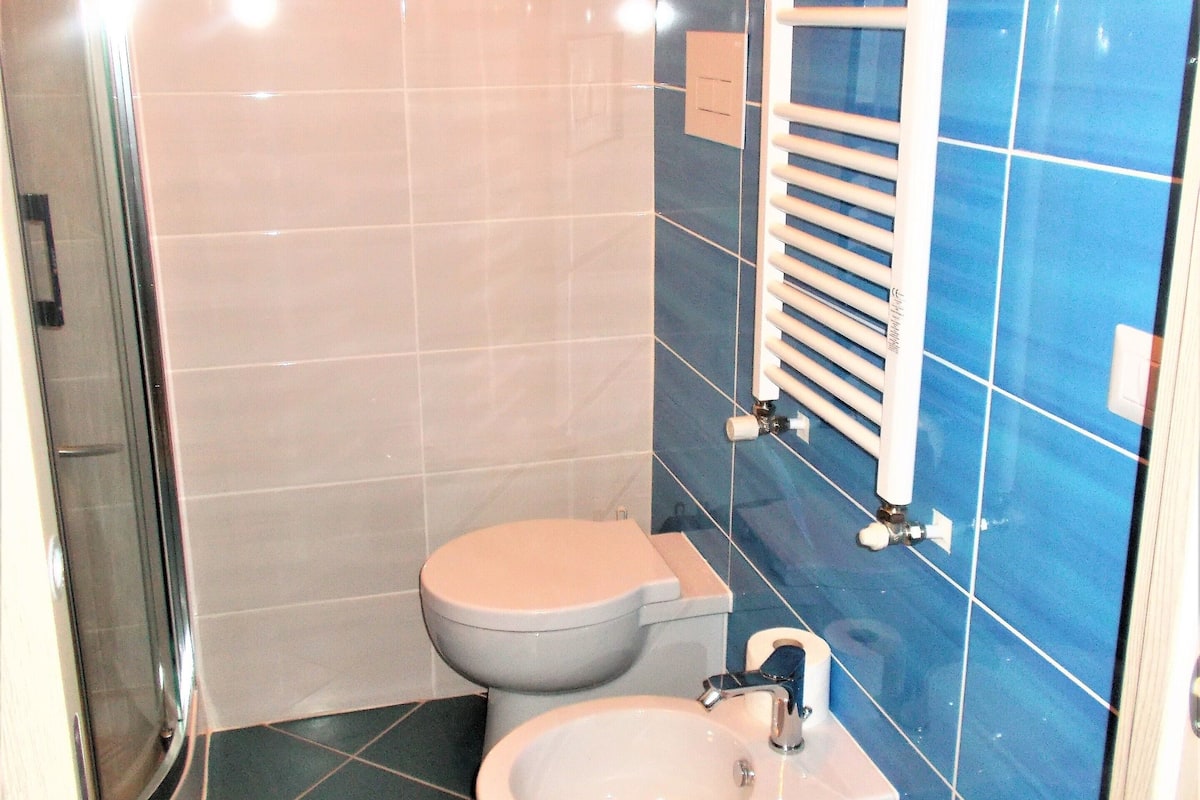 Basic-Apartment, 1 Schlafzimmer, Meerblick | Badezimmer | Dusche, Regendusche, Bidet, Handtücher