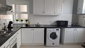 Fridge, microwave, stovetop, toaster