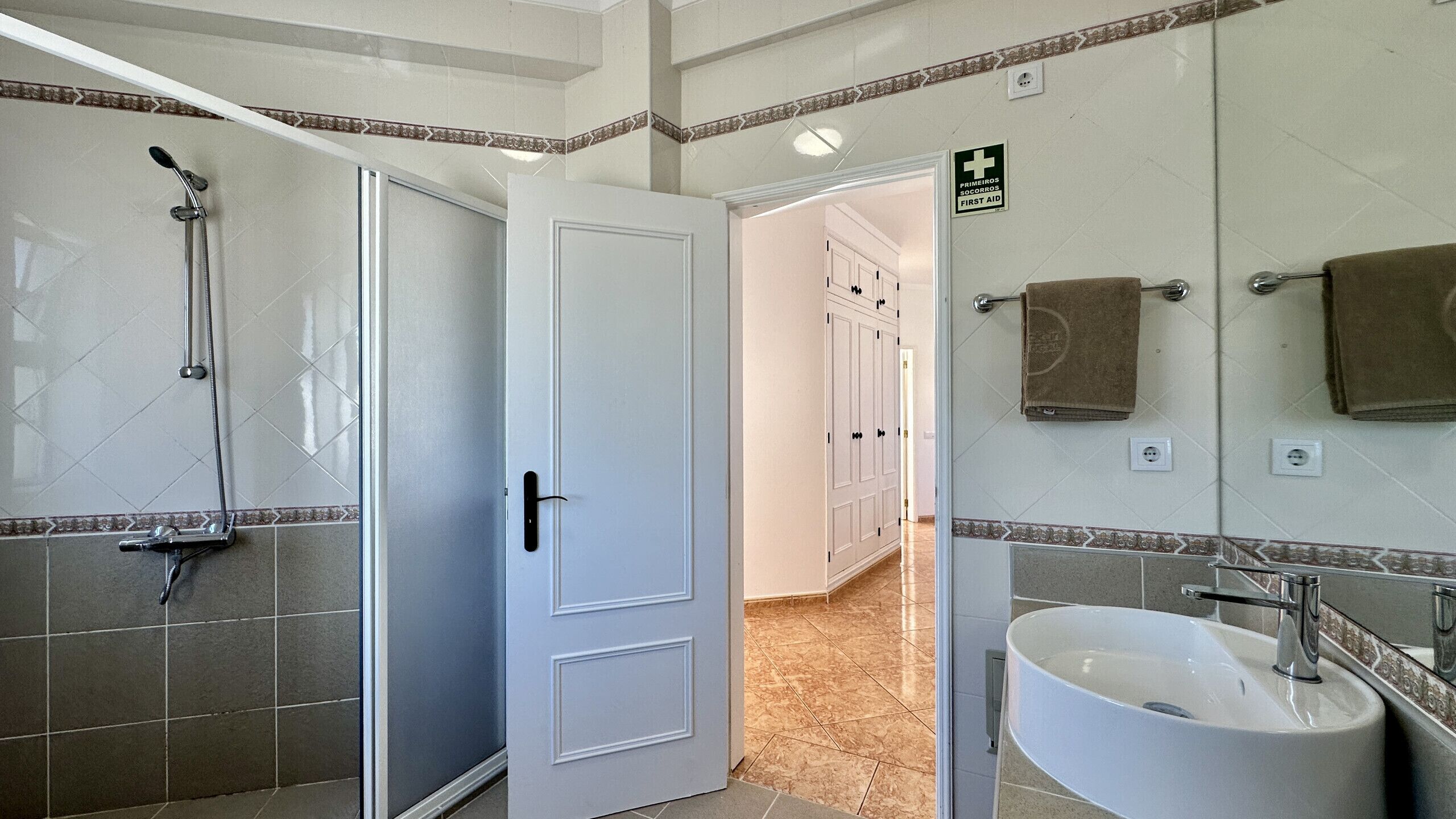 Shower, hair dryer, soap, shampoo