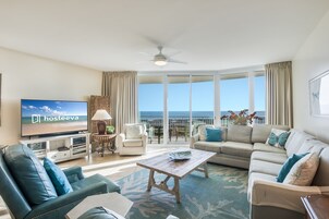Signature Apartment, 3 Bedrooms, Balcony, Beach View | Living room | 55-inch Smart TV with digital channels