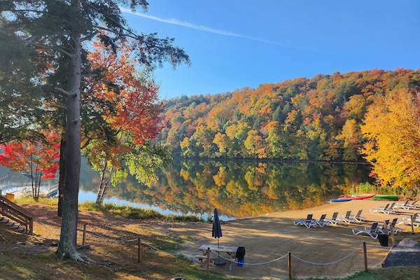 Private beach, sun loungers, beach towels, kayaking
