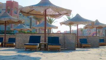 Private beach, sun loungers, beach umbrellas, beach towels