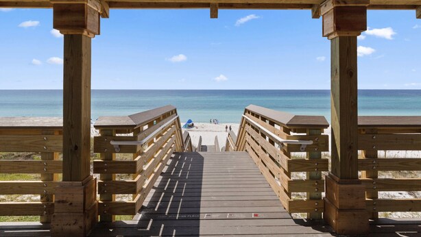 A wooden boardwalk leading to a beach with a clear view of the ocean. - Completely Remodeled, 2 Kings, Bunkroom, Beach Service  (Miramar Beach)