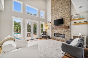 75-inch Smart TV with digital channels, fireplace, Netflix