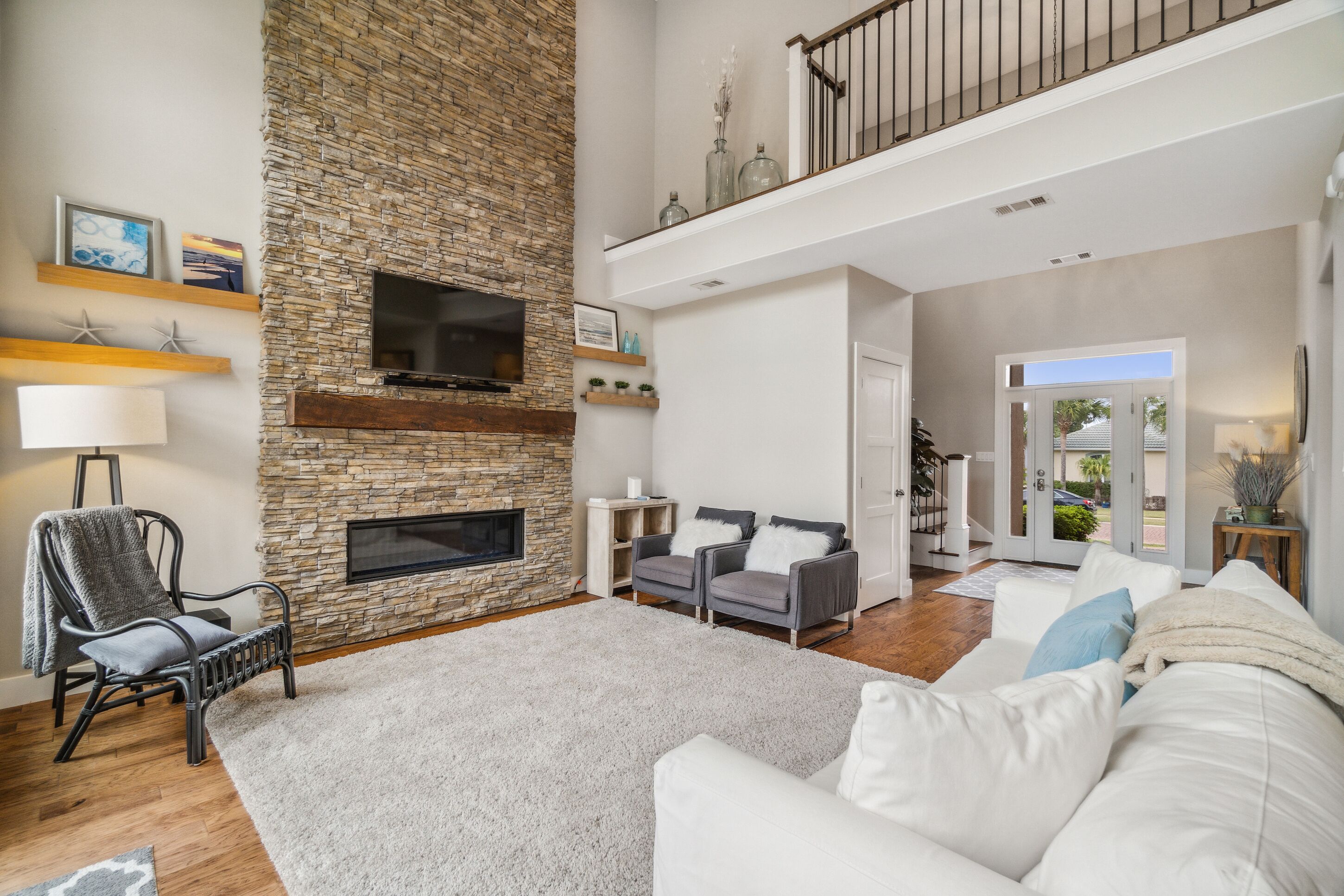 75-inch Smart TV with digital channels, fireplace, Netflix