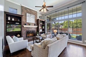 Smart TV, fireplace, video games, books