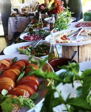 Enjoy a delicious meal al fresco with a variety of fresh ingredients.