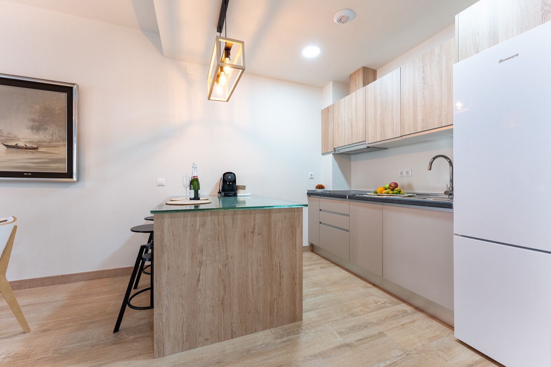 Fridge, microwave, coffee/tea maker, electric kettle