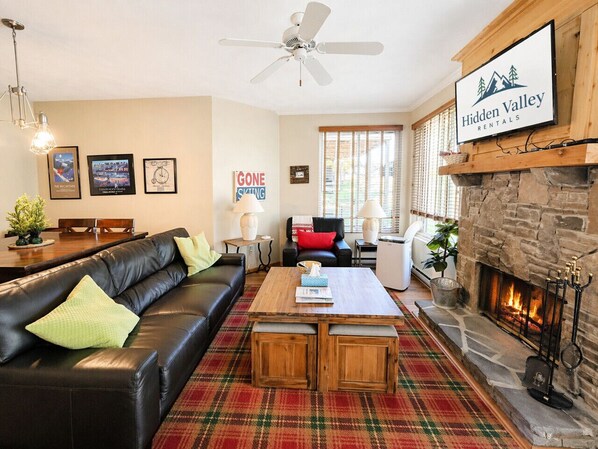 Smart TV, fireplace, DVD player