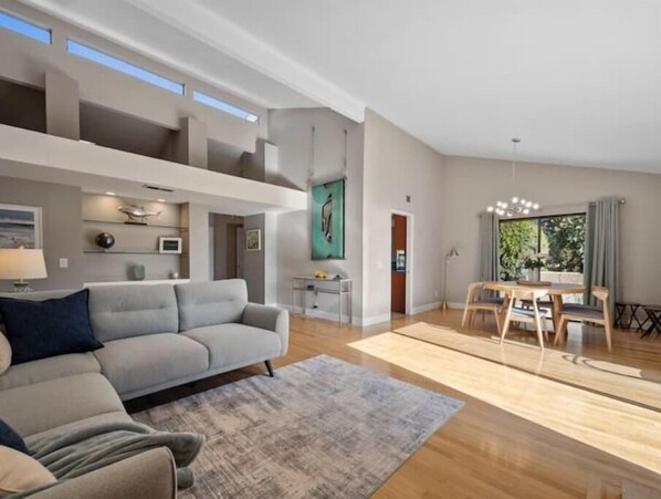 TV connectée, cheminée, livres