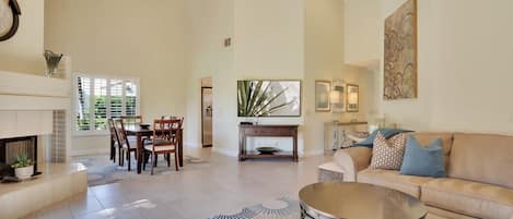 TV, fireplace, offices