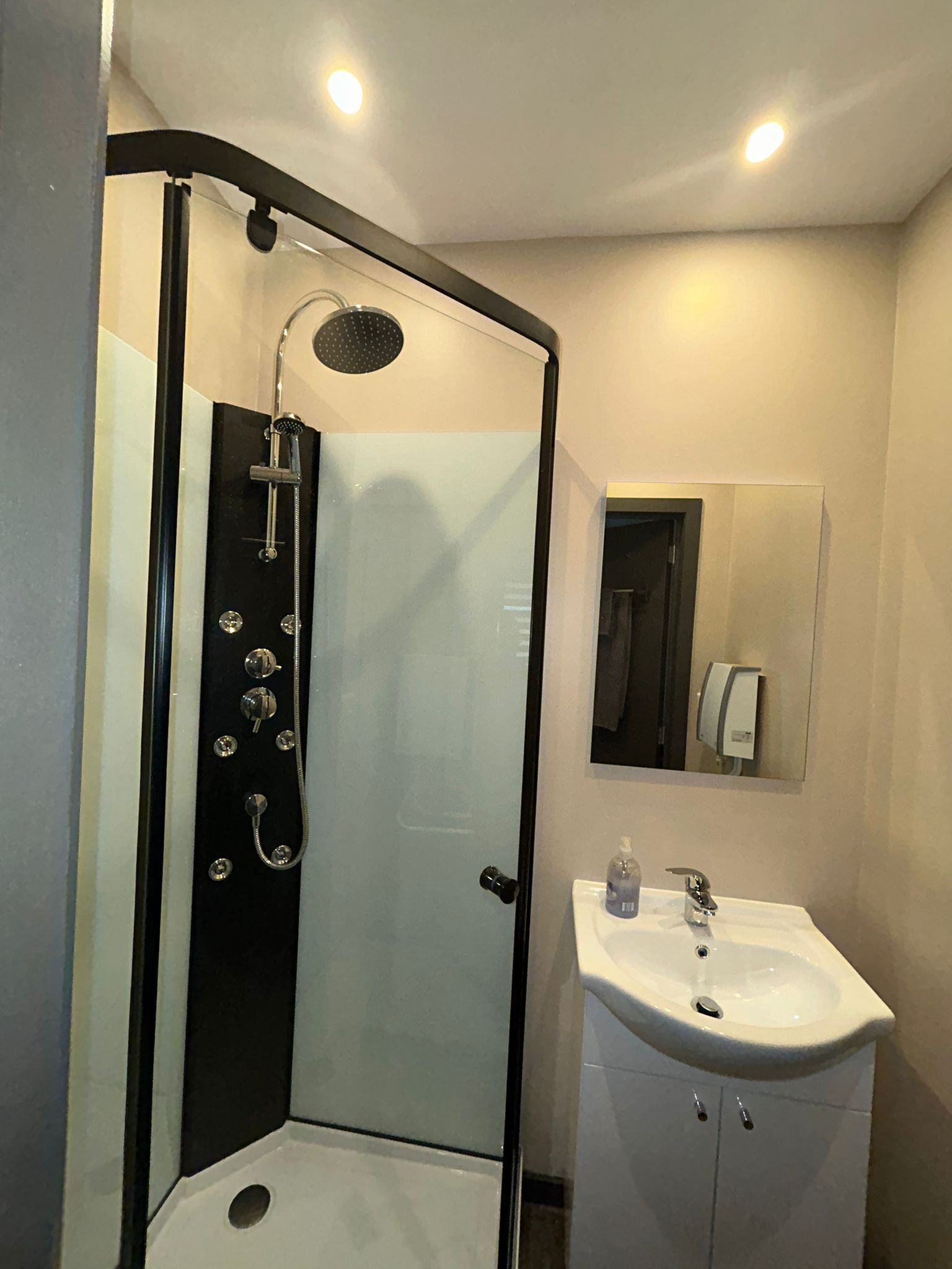 Ducha, toallas, jabón, shampoo