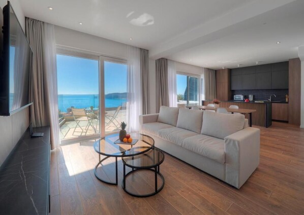 Deluxe Apartment | Living area - Horizon Two Bedroom Penthouse Hot tub (Becici)