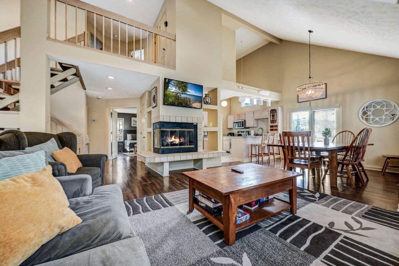 TV, fireplace, offices