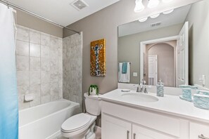 Shower, towels, soap, shampoo