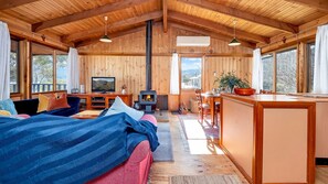 TV, fireplace - Little Lodge cosy 3 bedroom house (Kalkite)