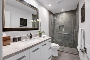 Shower, hair dryer, bidet, towels - Modern Mountain View condo - 7 day minimum (Palm Springs)