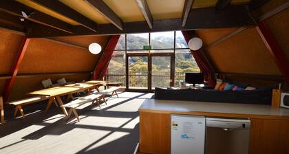 Moonbah Ski Lodge is a freestanding A frame ski lodge